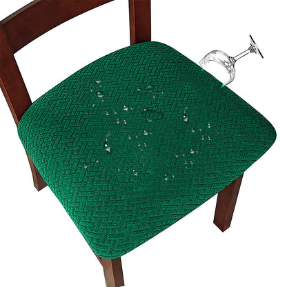 Dining Chair Seat Cover Jacquard Removable Elastic Cushion Slipcover -Green
