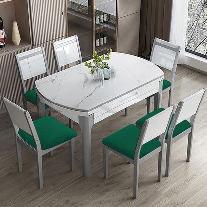 4pcs Dining Chair Seat Cover Jacquard Removable Elastic Cushion Slipcover -Green