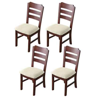4pcs Dining Chair Seat Cover Jacquard Removable Elastic Cushion Slipcover -Beige