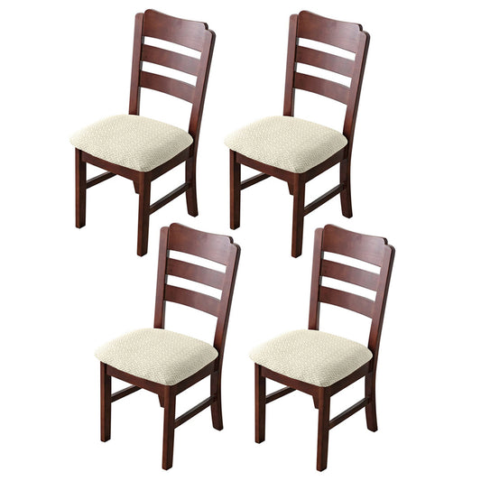 4pcs Dining Chair Seat Cover Jacquard Removable Elastic Cushion Slipcover -Beige