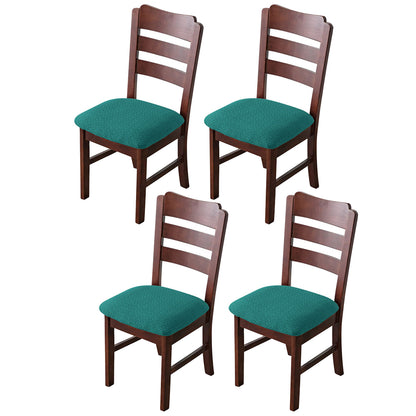 4pcs Dining Chair Seat Cover Jacquard Removable Elastic Cushion Slipcover -Green