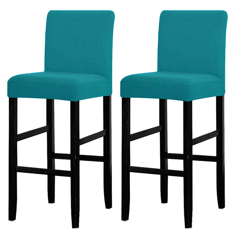 2Pcs Cafe Bar Stool Jacquard Covers Stretch Dining Room Armless Chair Slipcovers Green