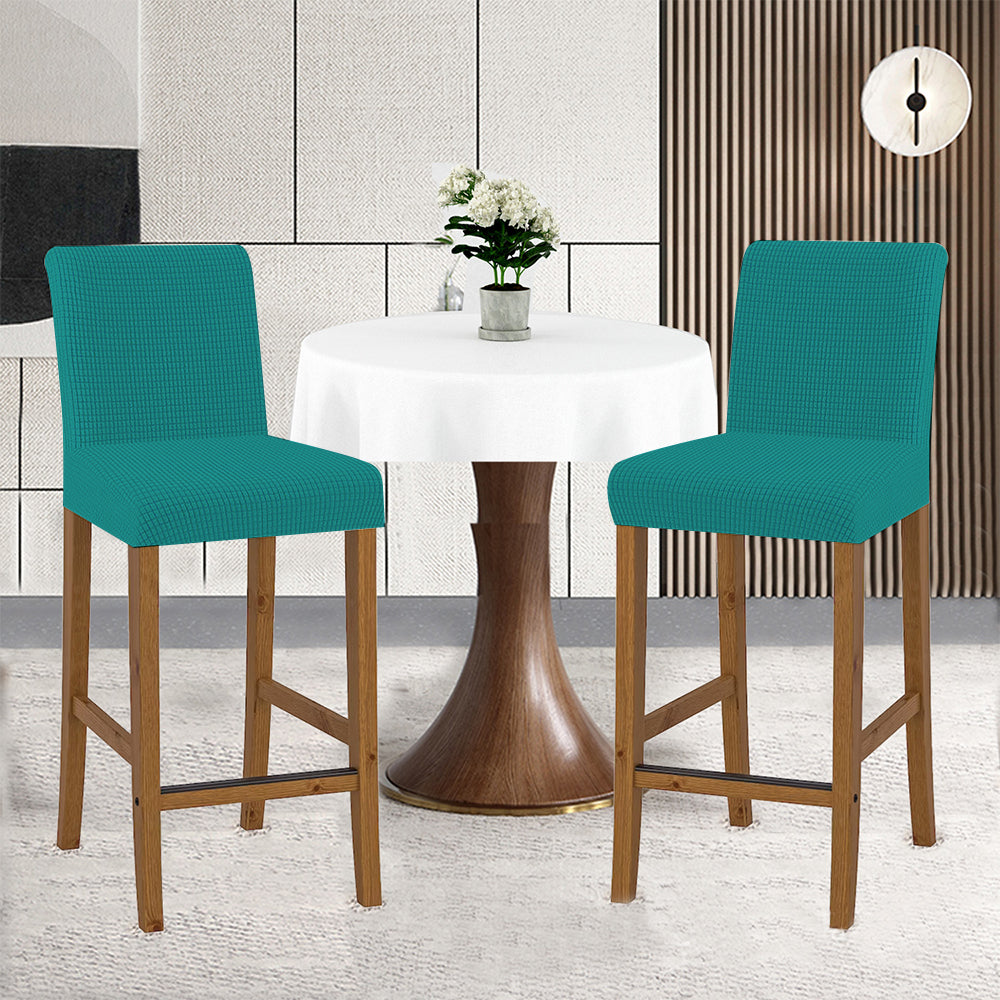 2Pcs Cafe Bar Stool Jacquard Covers Stretch Dining Room Armless Chair Slipcovers Green