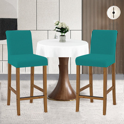 2Pcs Cafe Bar Stool Jacquard Covers Stretch Dining Room Armless Chair Slipcovers Green