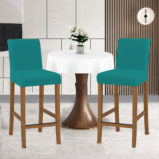 2Pcs Cafe Bar Stool Jacquard Covers Stretch Dining Room Armless Chair Slipcovers Green