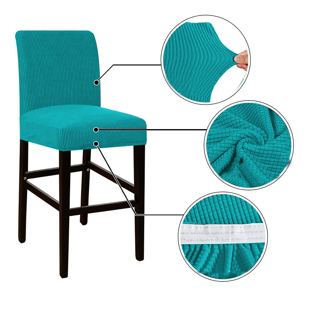 2Pcs Cafe Bar Stool Jacquard Covers Stretch Dining Room Armless Chair Slipcovers Green