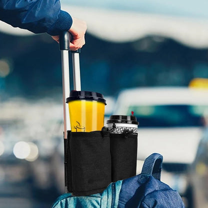 2Pcs Luggage Travel Drink Bag Cup Holder Lightweight Durable Cup Carrier for Drinks Mobile Phone -Black