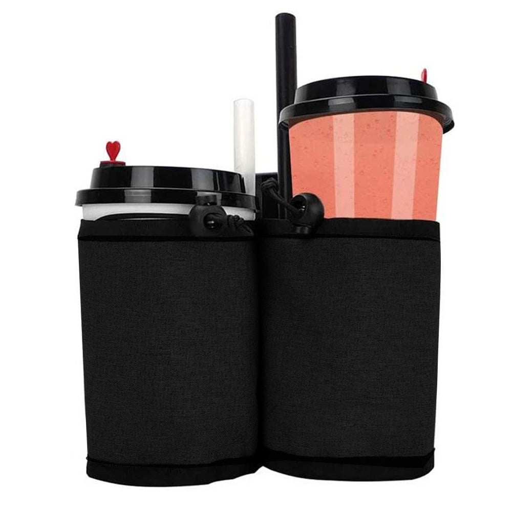 2Pcs Luggage Travel Drink Bag Cup Holder Lightweight Durable Cup Carrier for Drinks Mobile Phone -Black