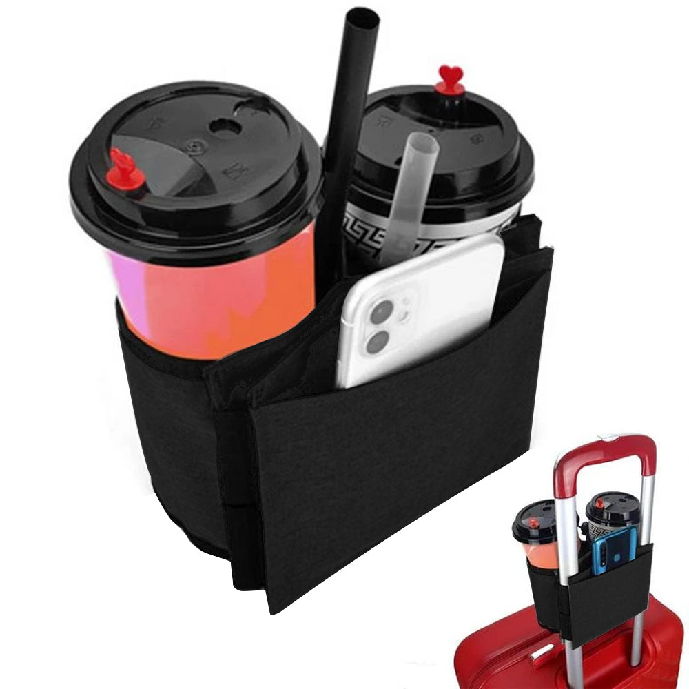 2Pcs Luggage Travel Drink Bag Cup Holder Lightweight Durable Cup Carrier for Drinks Mobile Phone -Black