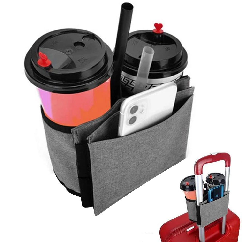 2Pcs Luggage Travel Drink Bag Cup Holder Lightweight Durable Cup Carrier for Drinks Mobile Phone -Grey