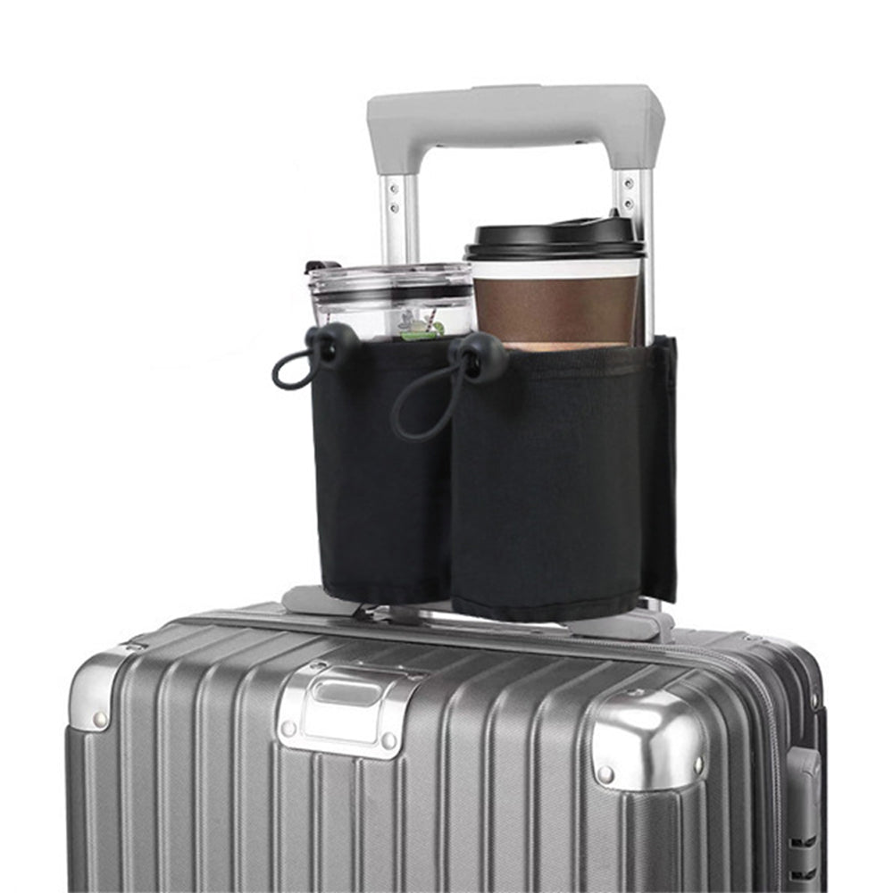 2Pcs Luggage Travel Drink Bag Cup Holder Lightweight Durable Cup Carrier for Drinks Mobile Phone -Black