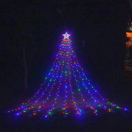 Solar String Lights Solar LED Star Waterfall Lights Christmas Tree Decor String Lights -Multicolor