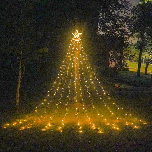 Solar String Lights Solar LED Star Waterfall Lights Christmas Tree Decor String Lights -Warm White