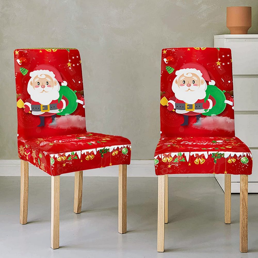 4Pcs Christmas Dining Chair Covers Xmas Chair Slipcovers Protector Washable Seat Protector Cover Xmas Decor -Red Santa Claus