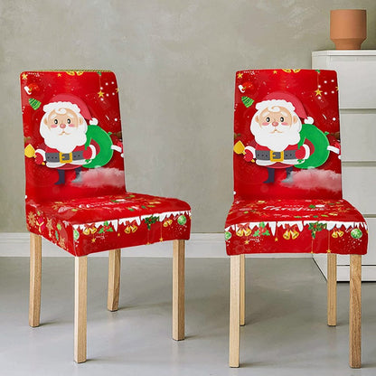 4Pcs Christmas Dining Chair Covers Xmas Chair Slipcovers Protector Washable Seat Protector Cover Xmas Decor -Red Santa Claus