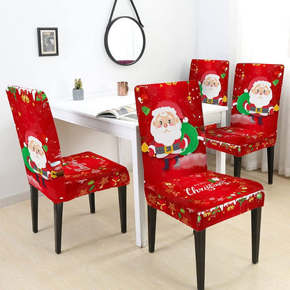 4Pcs Christmas Dining Chair Covers Xmas Chair Slipcovers Protector Washable Seat Protector Cover Xmas Decor -Red Santa Claus