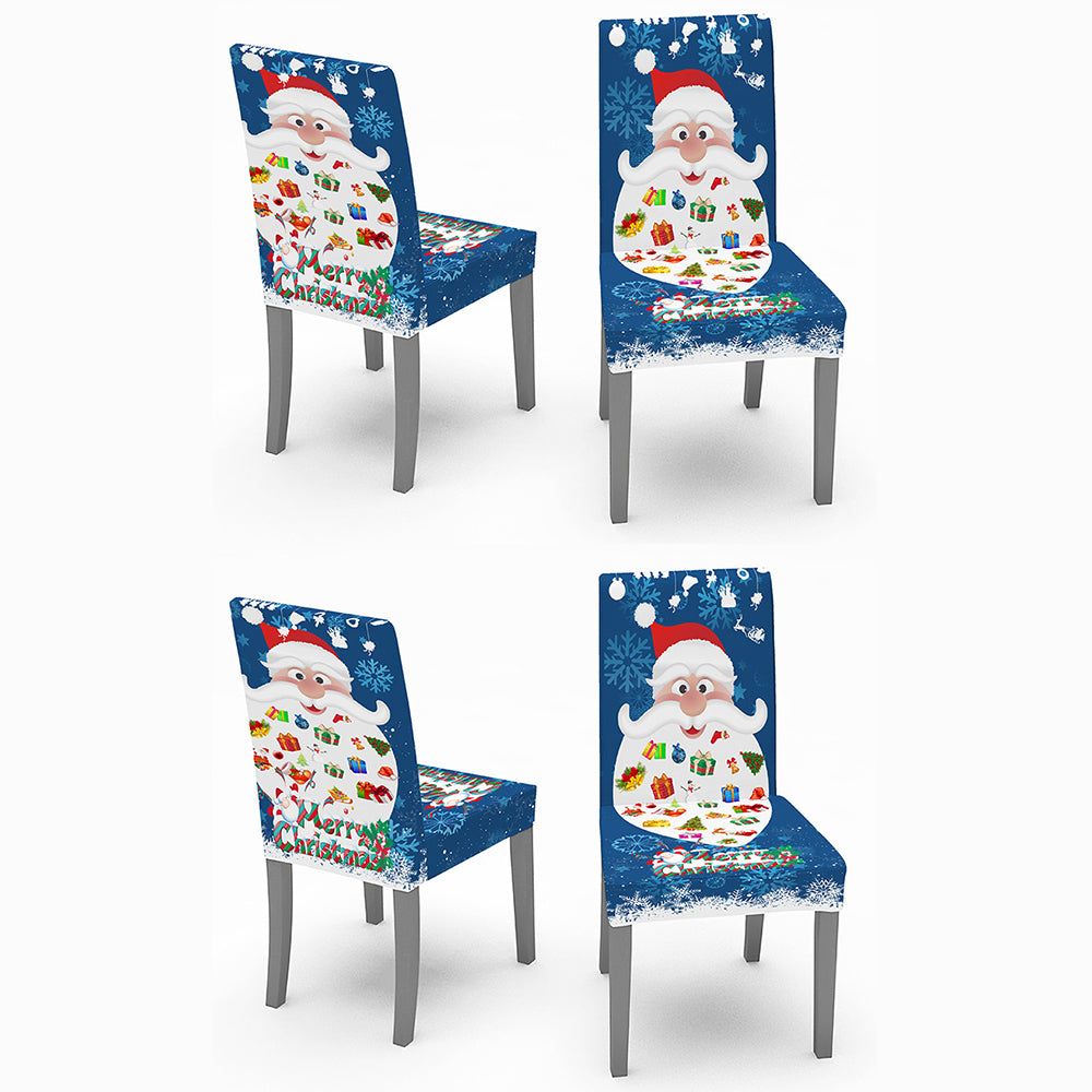4Pcs Christmas Dining Chair Covers Xmas Chair Slipcovers Protector Washable Seat Protector Cover Xmas Decor -Blue Santa Claus