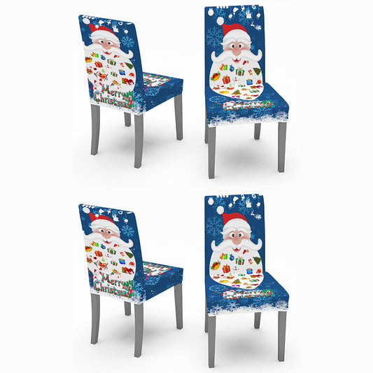 4Pcs Christmas Dining Chair Covers Xmas Chair Slipcovers Protector Washable Seat Protector Cover Xmas Decor -Blue Santa Claus