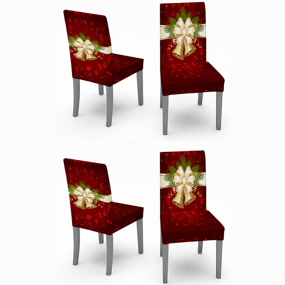 4Pcs Christmas Dining Chair Covers Xmas Chair Slipcovers Protector Washable Seat Protector Cover Xmas Decor -Bells