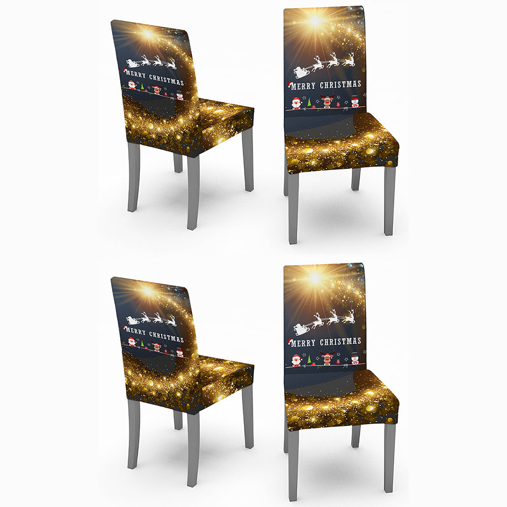4Pcs Christmas Dining Chair Covers Xmas Chair Slipcovers Protector Washable Seat Protector Cover Xmas Decor -Glitter