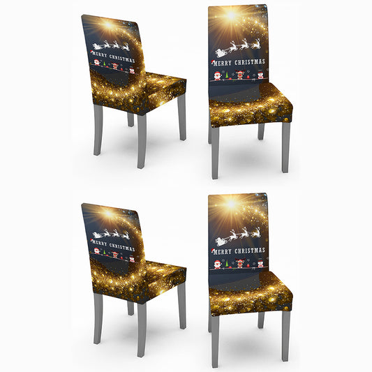 4Pcs Christmas Dining Chair Covers Xmas Chair Slipcovers Protector Washable Seat Protector Cover Xmas Decor -Glitter