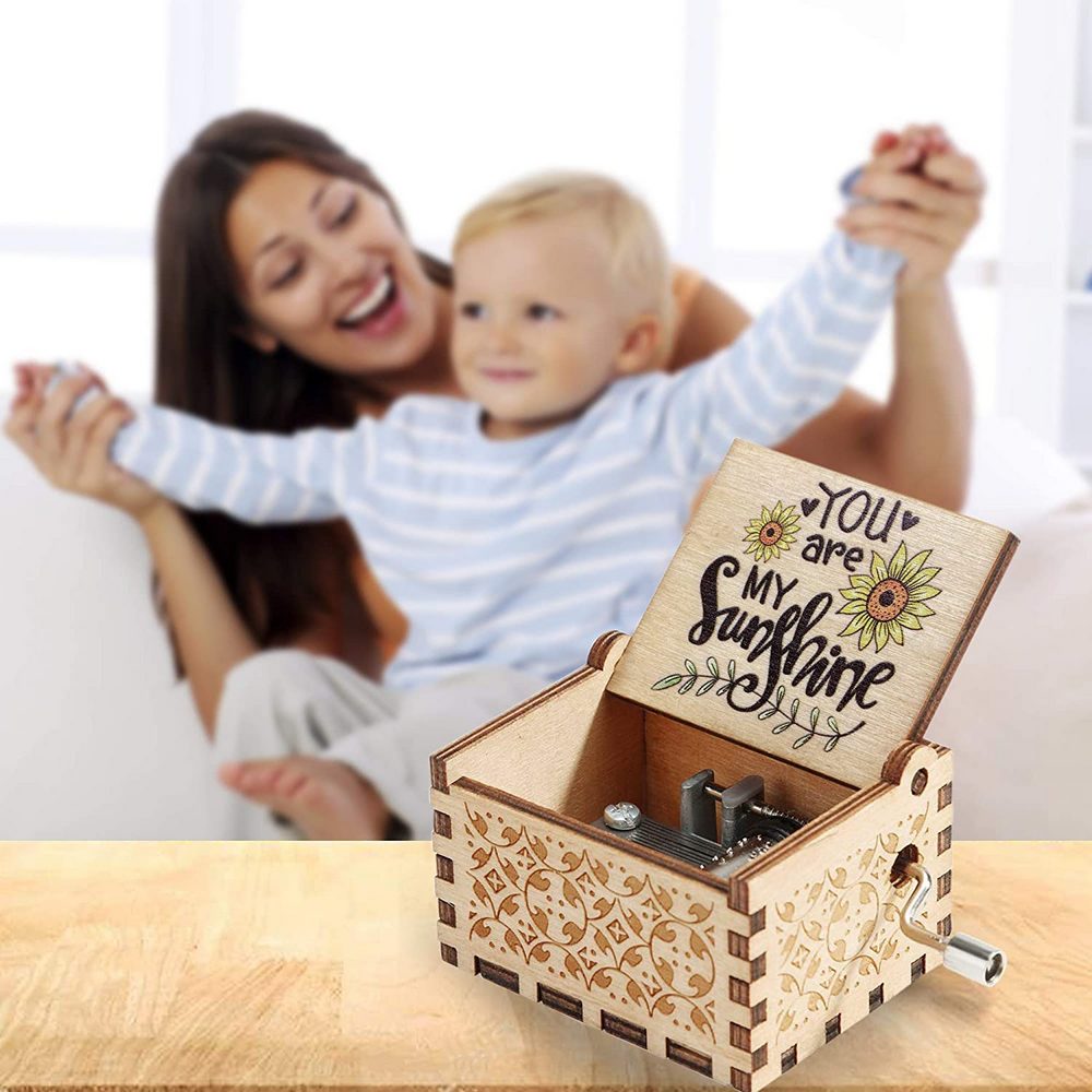 Colourful Prints Wooden Hand Crank Music Box