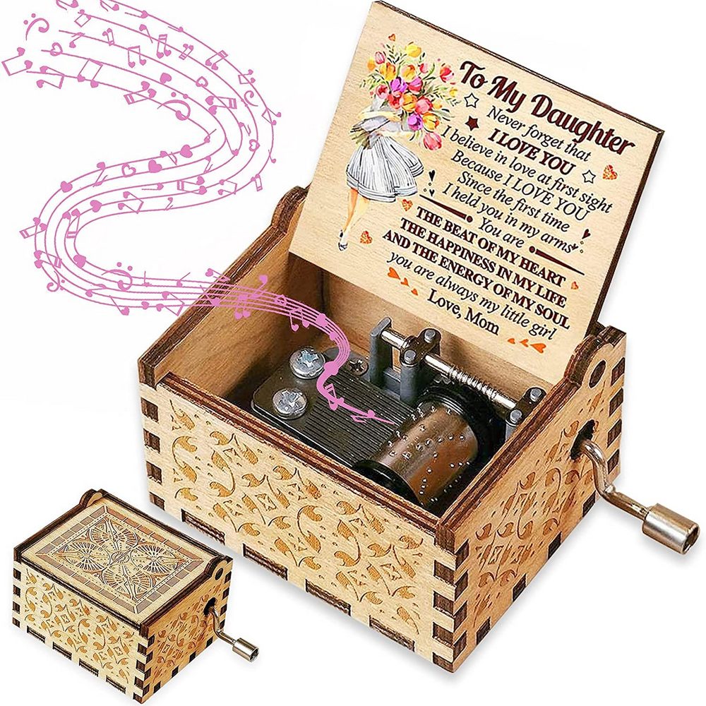 Colourful Prints Wooden Hand Crank Music Box