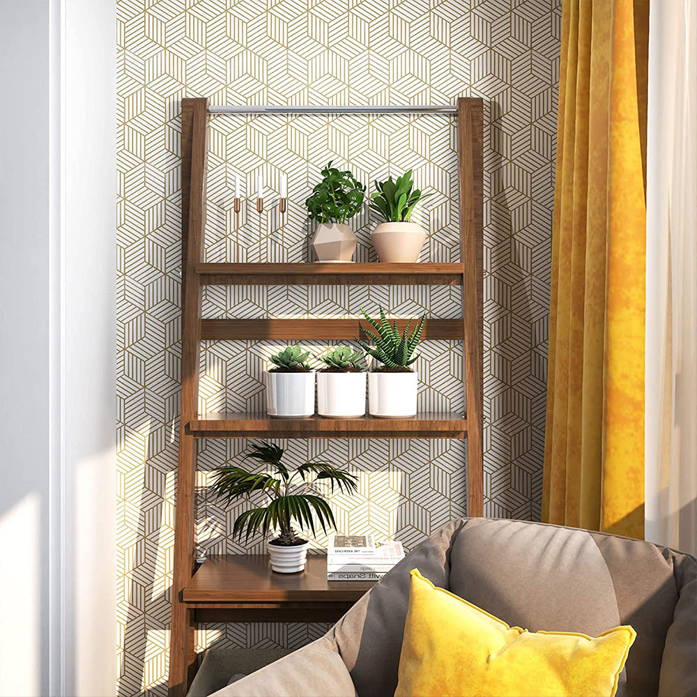 Geometric Stripes Wallpaper Peel and Stick Wallpaper Hexagon Removable Self Adhesive Wallpaper -Gold
