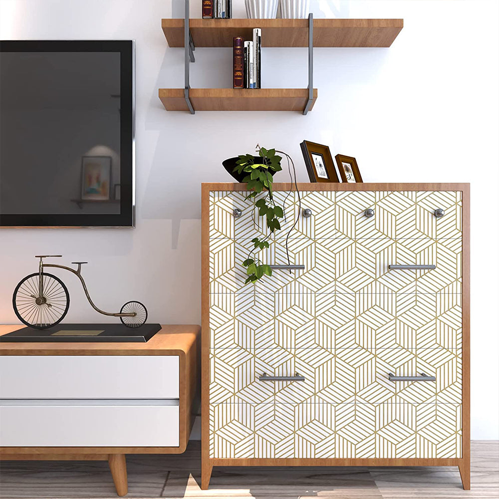Geometric Stripes Wallpaper Peel and Stick Wallpaper Hexagon Removable Self Adhesive Wallpaper -Gold