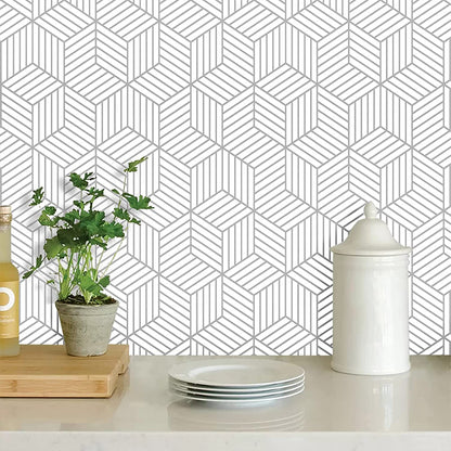 Geometric Stripes Wallpaper Peel and Stick Wallpaper Hexagon Removable Self Adhesive Wallpaper -Silver
