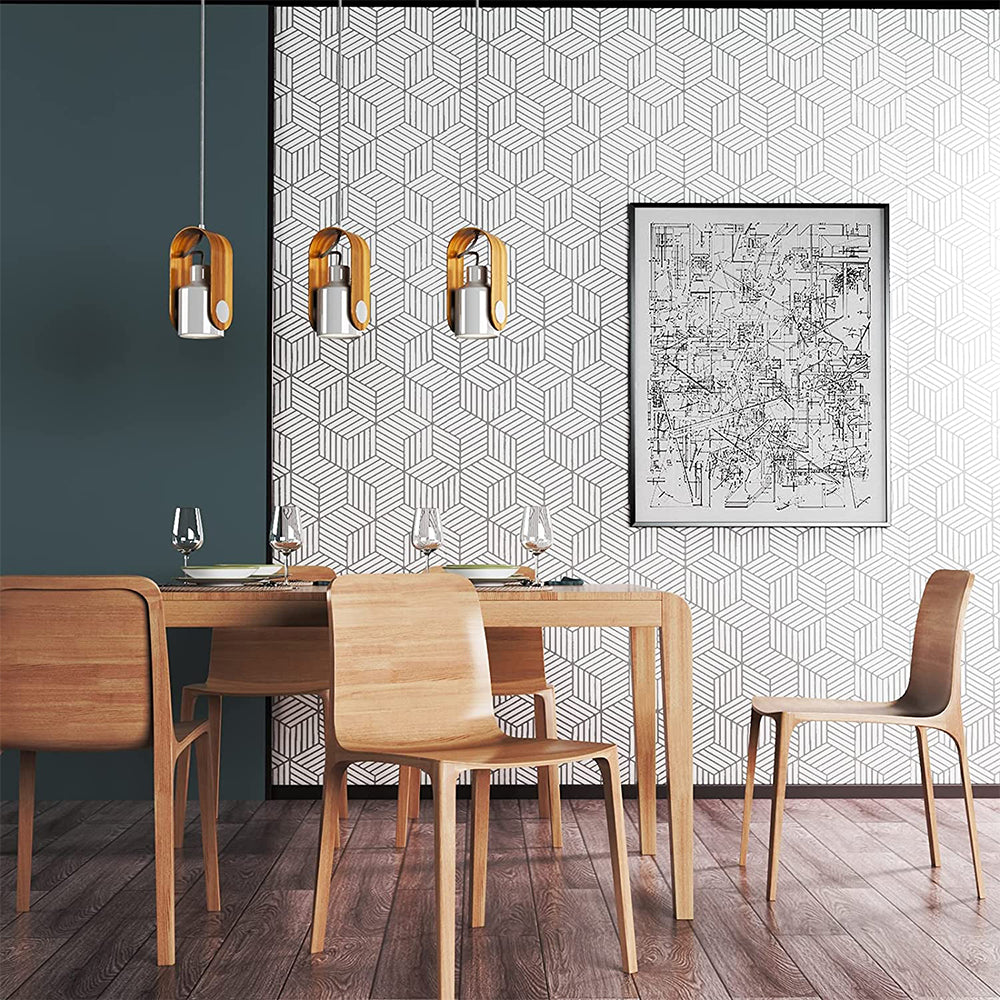 Geometric Stripes Wallpaper Peel and Stick Wallpaper Hexagon Removable Self Adhesive Wallpaper -Silver