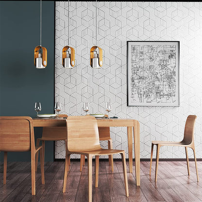 Geometric Stripes Wallpaper Peel and Stick Wallpaper Hexagon Removable Self Adhesive Wallpaper -Silver