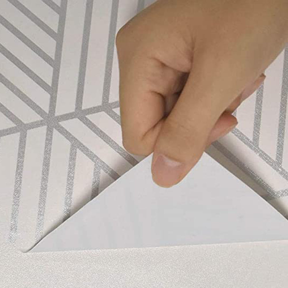 Geometric Stripes Wallpaper Peel and Stick Wallpaper Hexagon Removable Self Adhesive Wallpaper -Silver