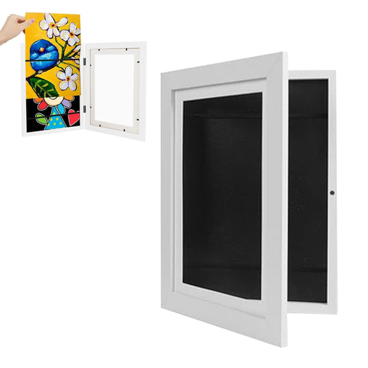 Wall Art Kids Art Frames Wooden Artwork Display Holds up to 150 Sheets of A4 Paper -White