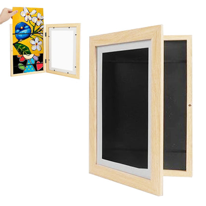 Wall Art Kids Art Frames Wooden Artwork Display Holds up to 150 Sheets of A4 Paper -Wood color