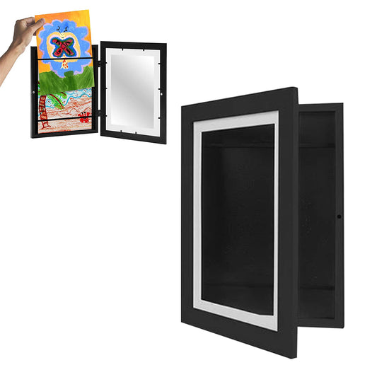Wall Art Kids Art Frames Wooden Artwork Display Holds up to 150 Sheets of A4 Paper -Black