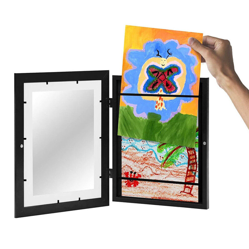 Wall Art Kids Art Frames Wooden Artwork Display Holds up to 150 Sheets of A4 Paper -Black