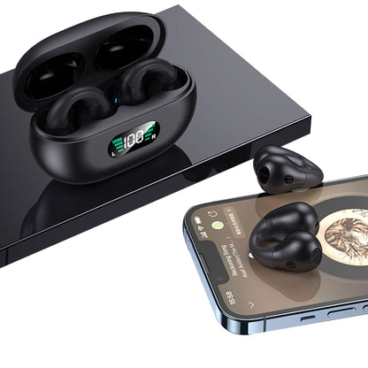 Bone Conduction Headphones Ear Clip On Bone Conduction Wireless Bluetooth 5.3 Earphones Sport Headphones -Black