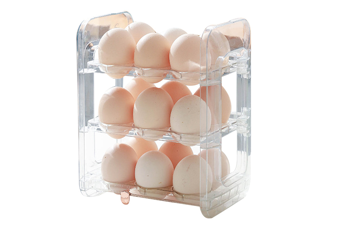 Egg Holder for Refrigerator 3-Layer Flip Fridge Egg Tray Container-Transparent