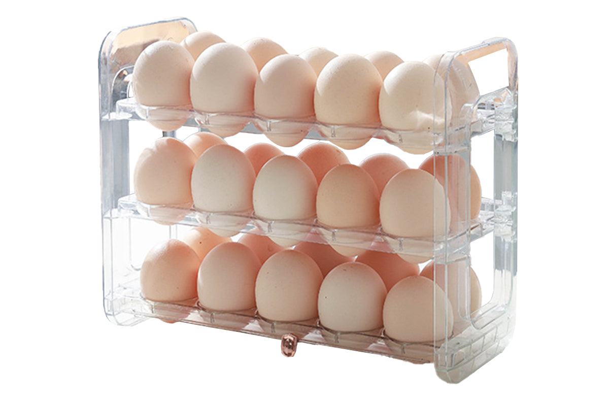 Egg Holder for Refrigerator 3-Layer Flip Fridge Egg Tray Container-Transparent