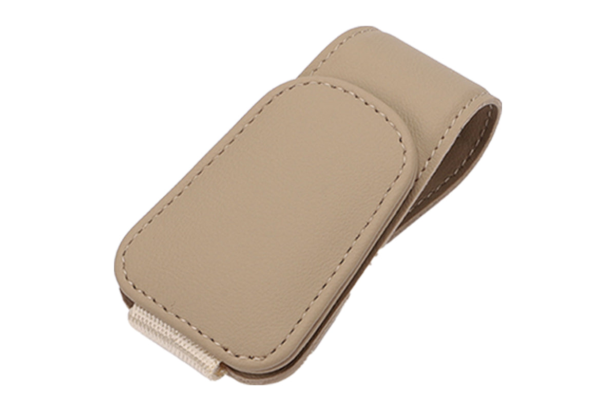Sunglass Holder for Car Visor Magnetic Leather Sunglass Holder Sunglasses Holder and Ticket Card Clip Accessories-Beige