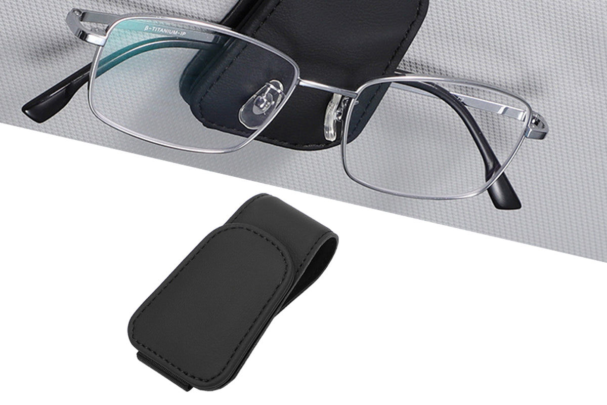 Sunglass Holder for Car Visor Magnetic Leather Sunglass Holder Sunglasses Holder and Ticket Card Clip Accessories-Black