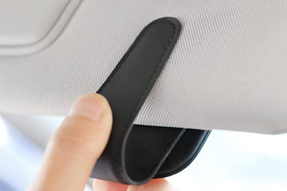Sunglass Holder for Car Visor Magnetic Leather Sunglass Holder Sunglasses Holder and Ticket Card Clip Accessories-Black