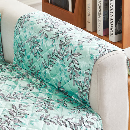 Sofa Cover Leaves Printed T-Shaped Sofa Cover Non Slip Couch Cover Sofa Slipcover Furniture Protector-Light blue