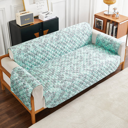 Sofa Cover Leaves Printed T-Shaped Sofa Cover Non Slip Couch Cover Sofa Slipcover Furniture Protector-Light blue