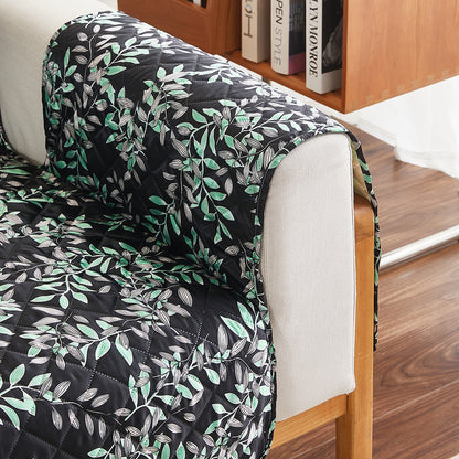Sofa Cover Leaves Printed T-Shaped Sofa Cover Non Slip Couch Cover Sofa Slipcover Furniture Protector-Black