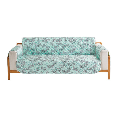 Sofa Cover Leaves Printed T-Shaped Sofa Cover Non Slip Couch Cover Sofa Slipcover Furniture Protector-Light blue