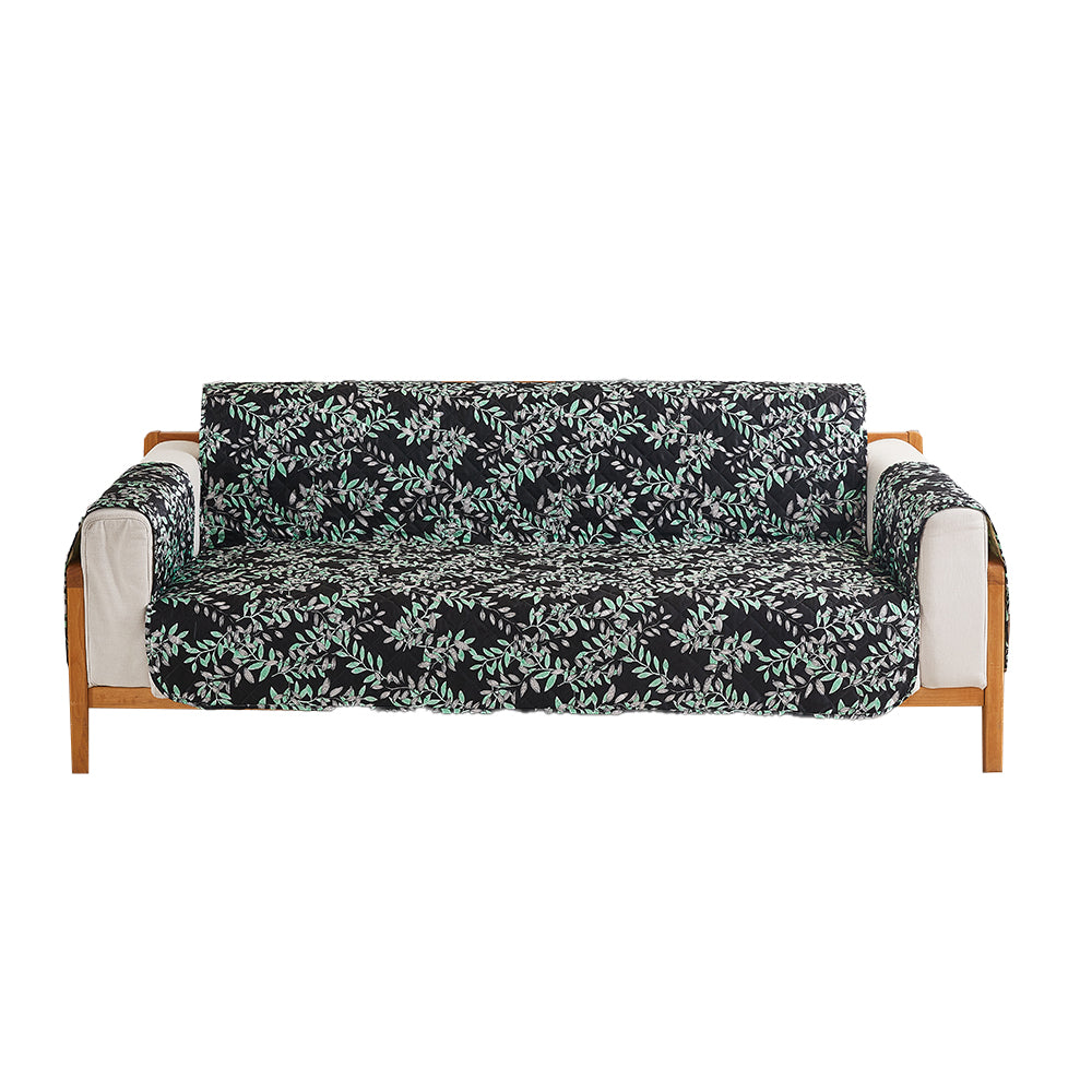 Sofa Cover Leaves Printed T-Shaped Sofa Cover Non Slip Couch Cover Sofa Slipcover Furniture Protector-Black