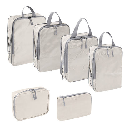 6Pcs Compression Packing Cubes Suitcase Organizer Bag Luggage Storage -Beige