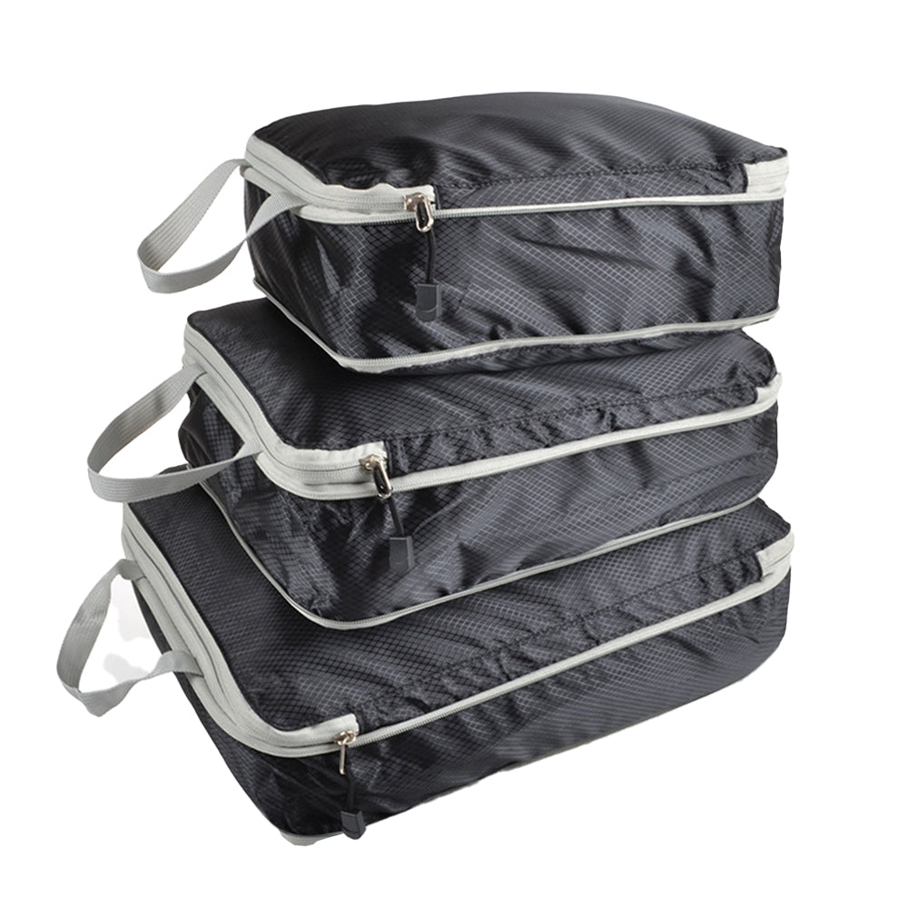 Set of 3Pcs Travel Compressible Packing Cube Pouch Clothes Storage Bags Suitcase Luggage Organizer -Black